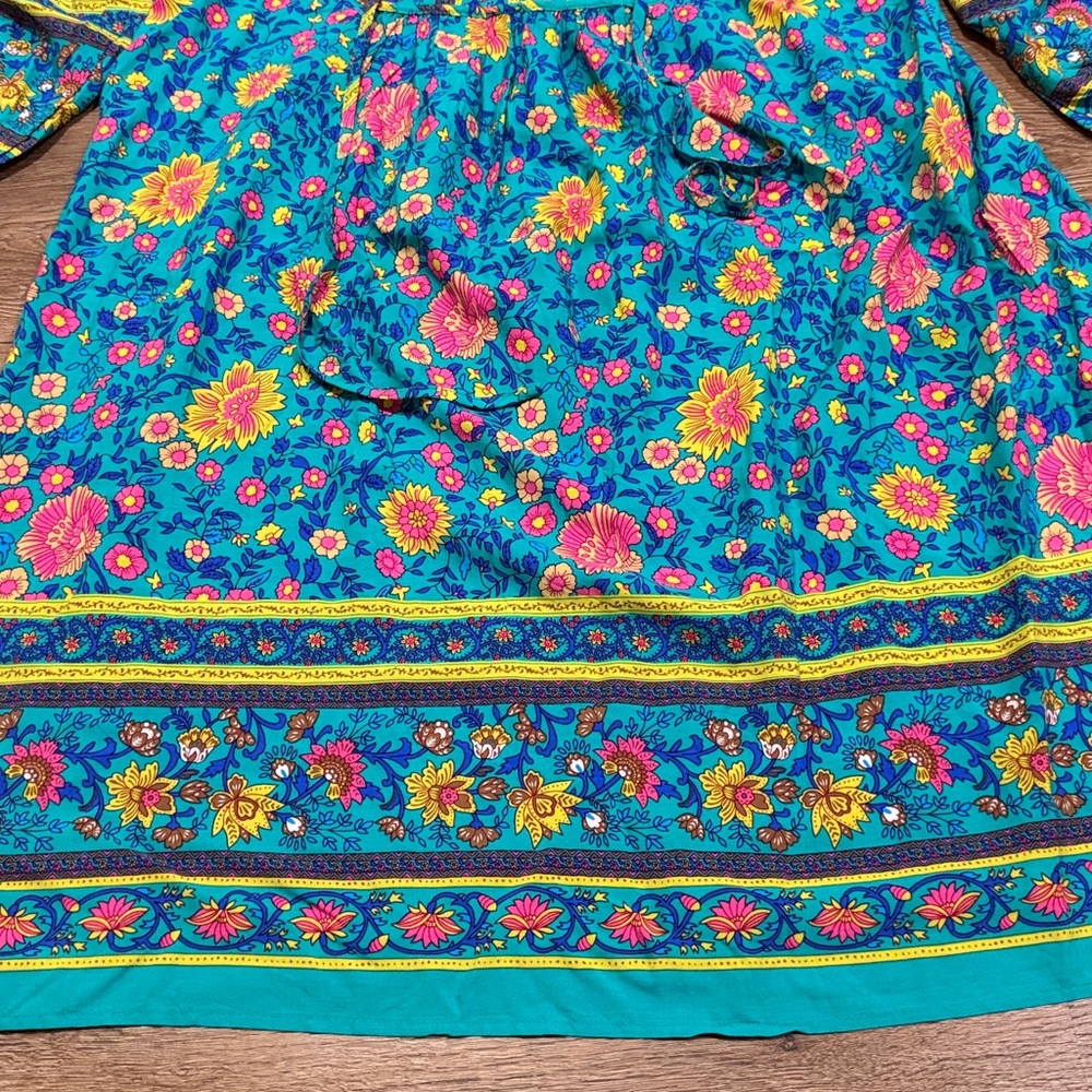 Bluetime Floral Boho Summer V Neck Flowy Beach Dress - Picture 3 of 7
